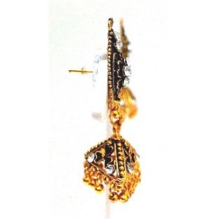Golden Oxidized Women Earring Jhumka Jhumki Jewelry Drop PushBack Classy Gift 77